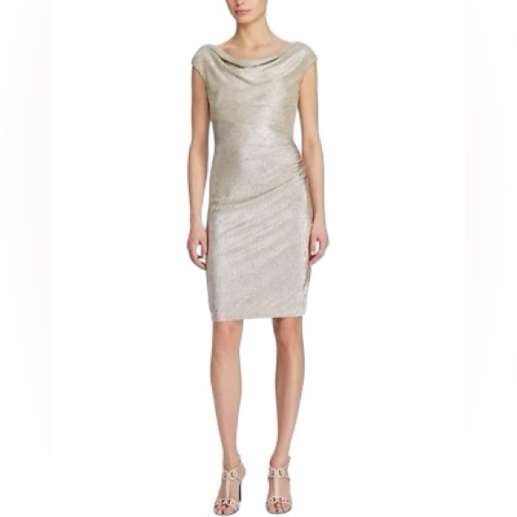 Lauren Ralph Lauren Dresses & Skirts - NWT Lauren Ralph Lauren Metallic Cowl Neck Sheath Dress Sz 4